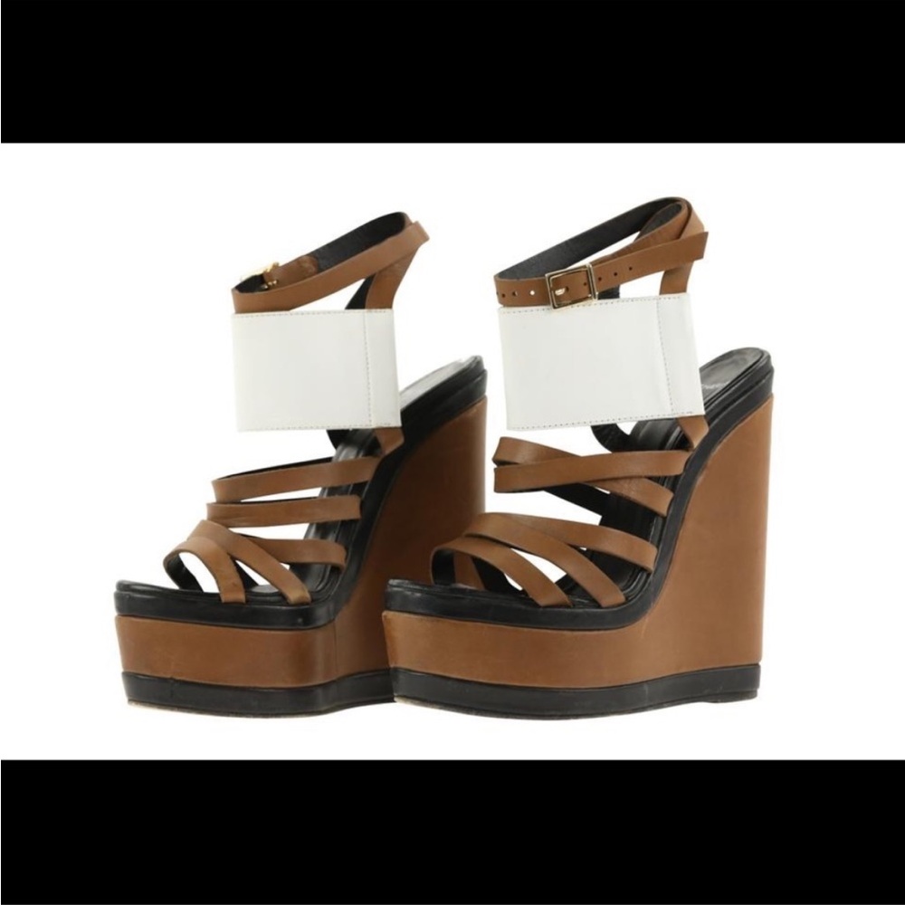 Pierre Hardy Leather Brown and White Wedge Sandals